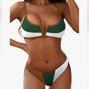 ZAFUL Women's High Cut Bikini Sets Ribbed V-Wire Cami Bikini Two Piece Swimsuit